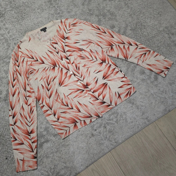 ANN TAYLOR Factory Leaf Print Button Front Cardigan, 100 Cotton, XL - Picture 7 of 11